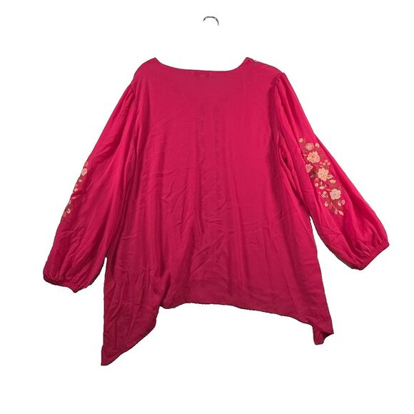 Pioneer Woman Shark Bite Hem Tunic Size XL Pink Peasant Top Embroidered NWT - Picture 2 of 9